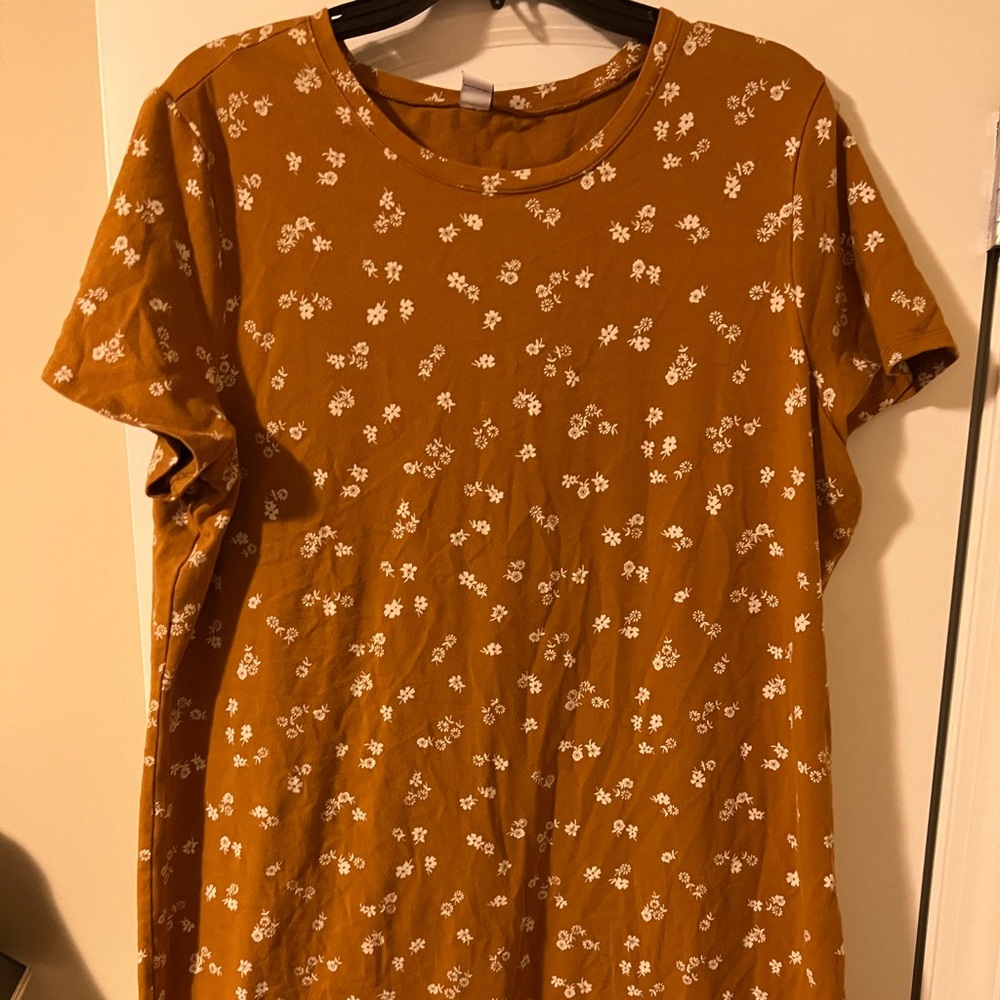 Brown and cream flowers midi dress with side slit from Old Navy.